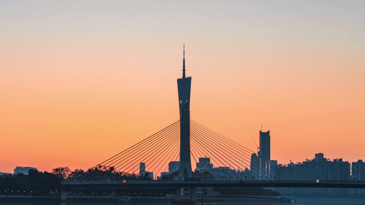 广州塔与海印大桥的日出视频素材