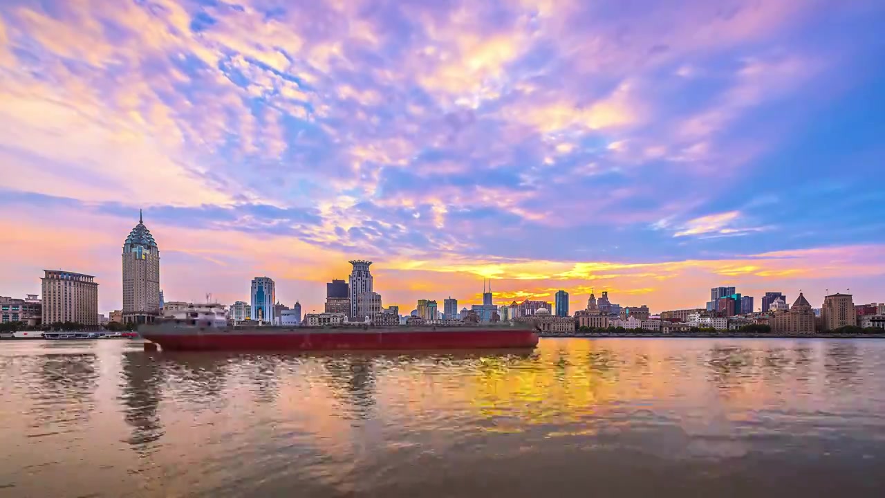 中国上海外滩建筑群日落延时视频素材