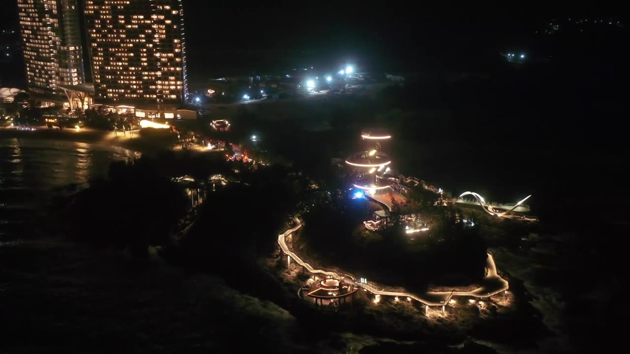 广东惠州双月湾礁石酒吧夜景视频下载