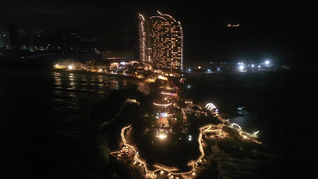 广东惠州双月湾礁石酒吧夜景视频下载