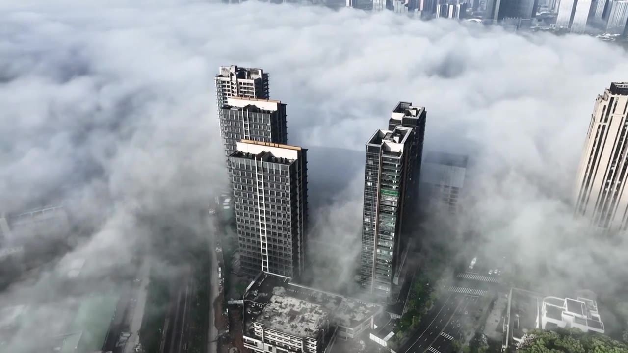 网红长沙湘江上的平流雾奇观视频素材