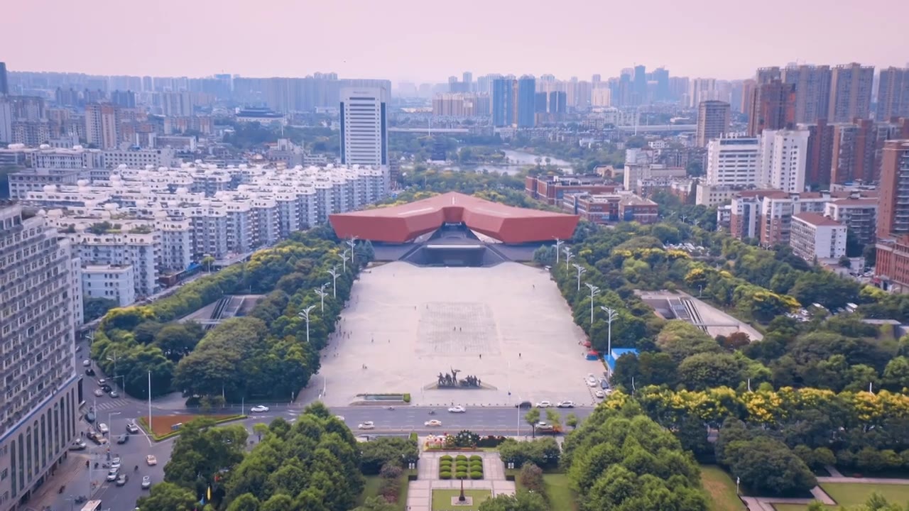 武汉辛亥革命博物馆首义广场航拍视频视频下载