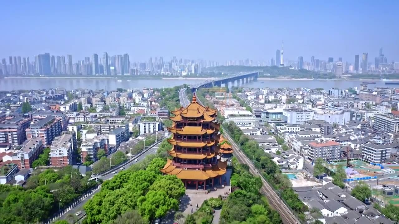 湖北武汉黄鹤楼景区航拍视频素材