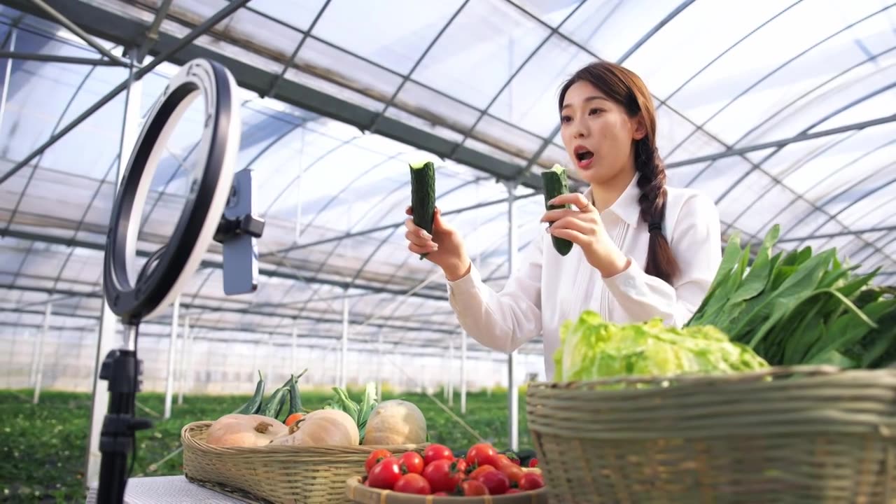 一个女孩子为农产品电商直播带货视频素材