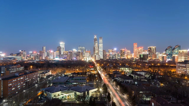 固定镜头 日转夜 北京国贸天际线延时摄影视频下载