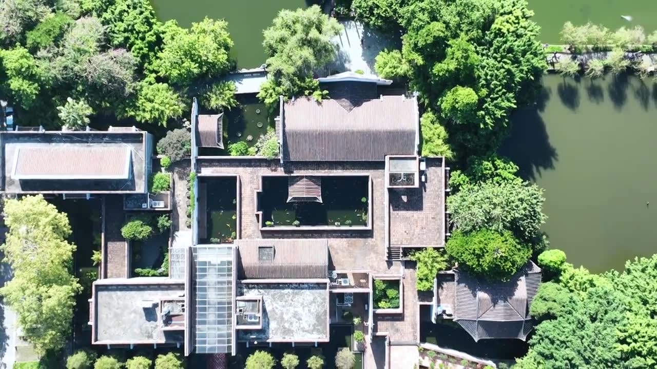 东莞可园博物馆航拍岭南传统园林建筑风光视频下载
