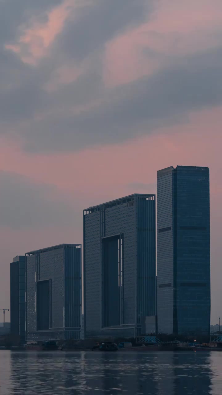 广州之窗商务港日落视频素材