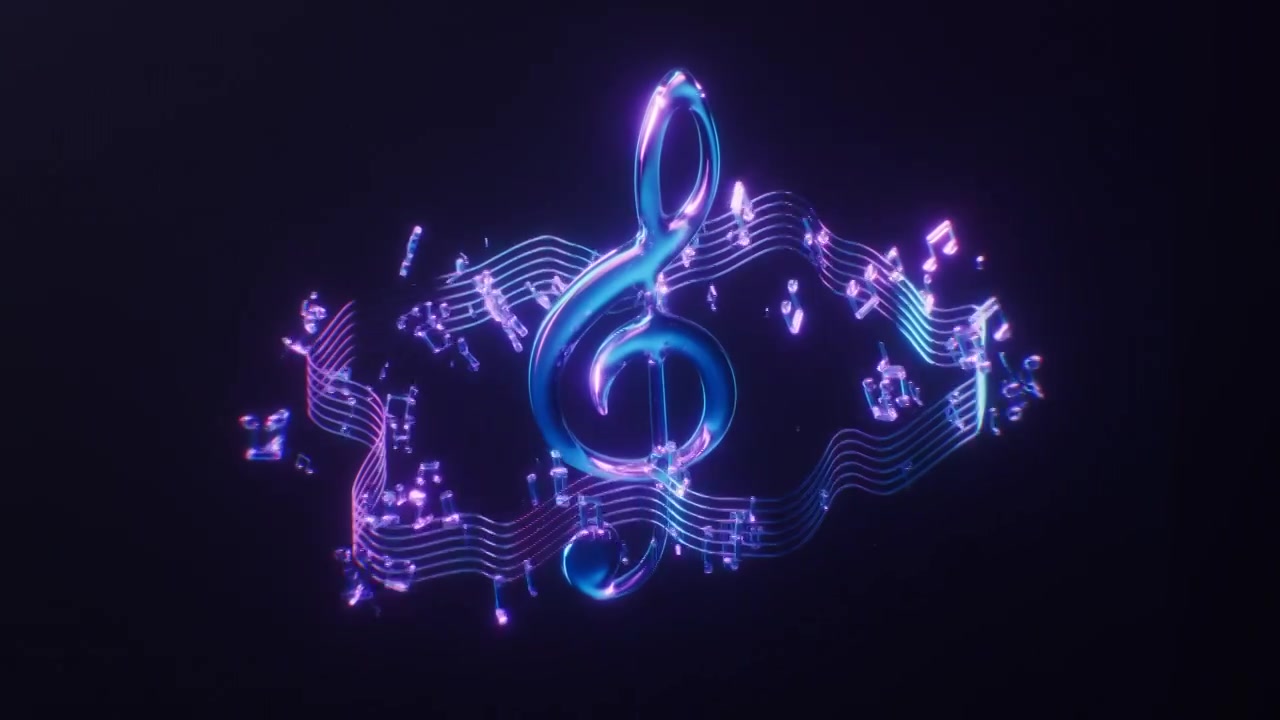音乐音符与霓虹灯光效果3D渲染视频素材
