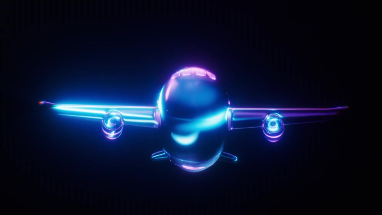 飞机与霓虹灯光效果循环动画3D渲染视频下载