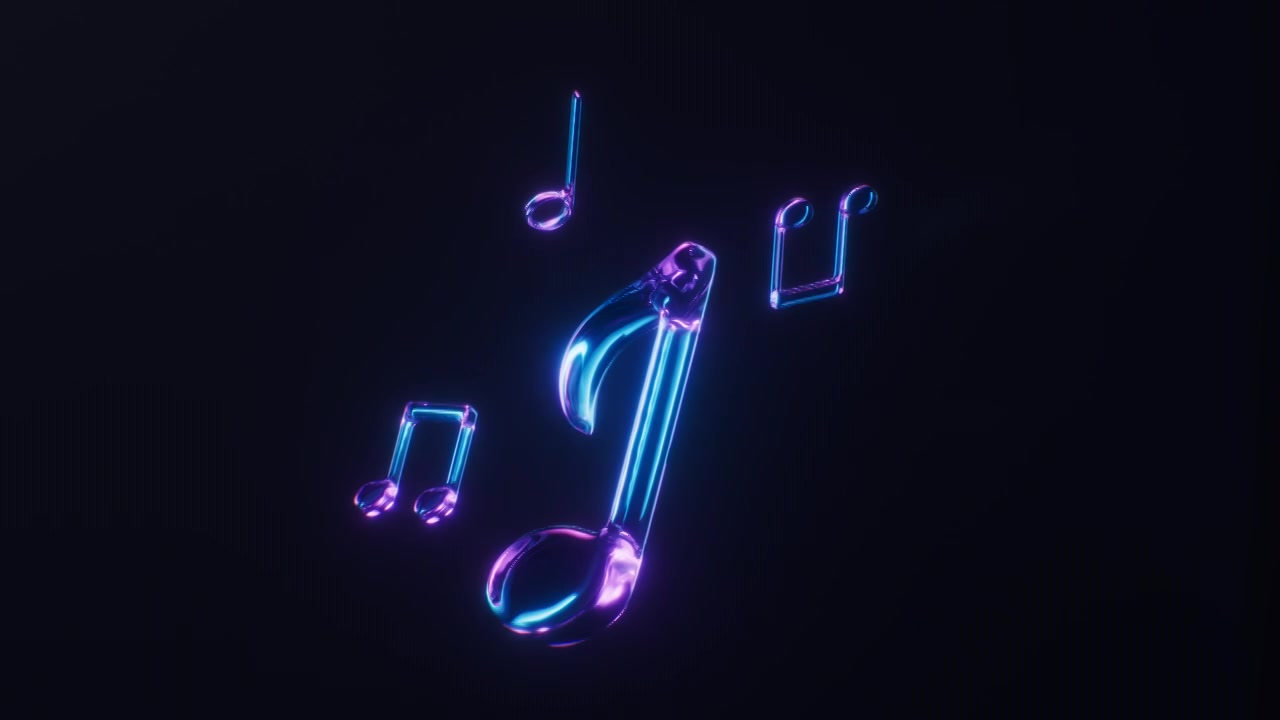 音乐音符与霓虹灯光效果循环动画3D渲染视频素材