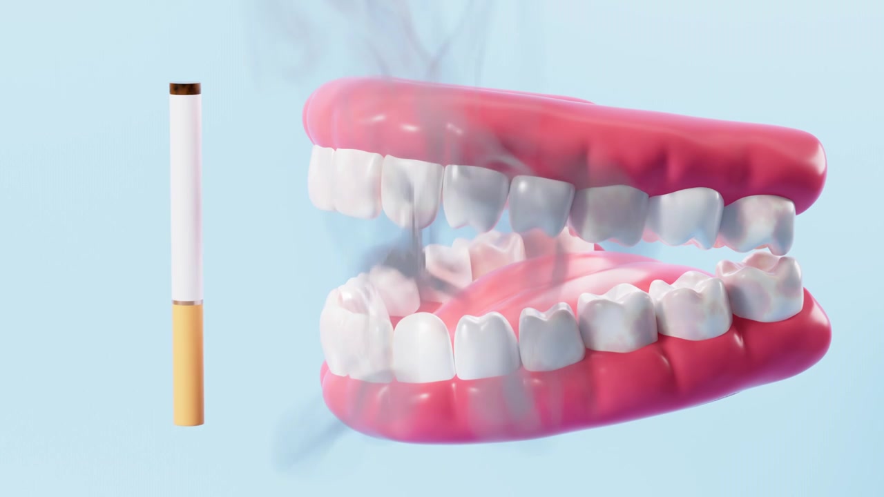 吸烟与牙齿口腔疾病概念动画视频素材