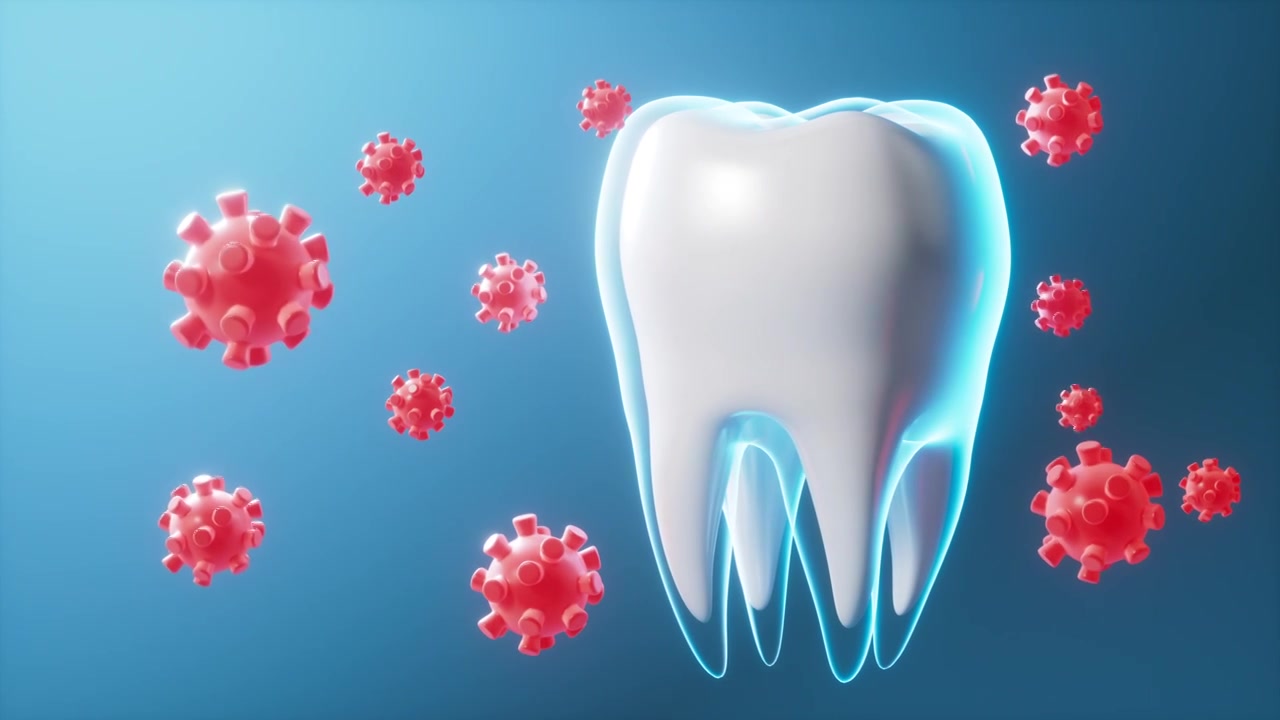 人类牙齿抵御细菌病毒保护牙齿牙齿健康概念动画视频素材