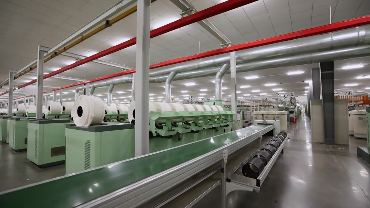 纺织纺纱车间自动化生产线视频下载