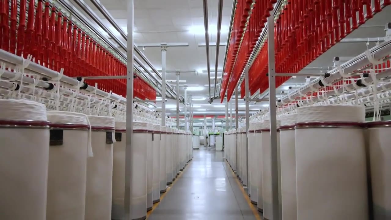 纺织纺纱车间自动化生产线视频下载