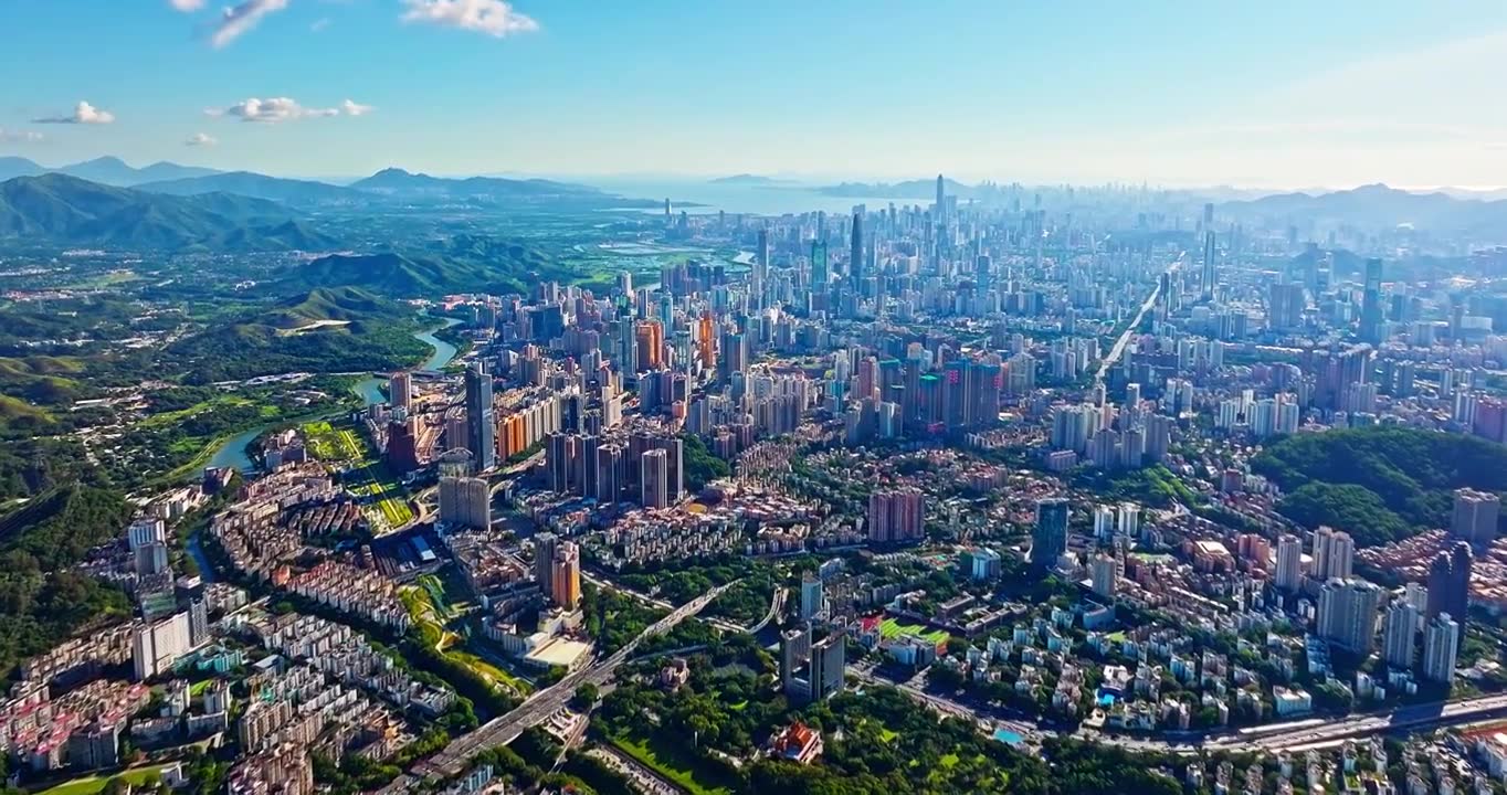 深圳市区城市天际线高视角航拍视频下载