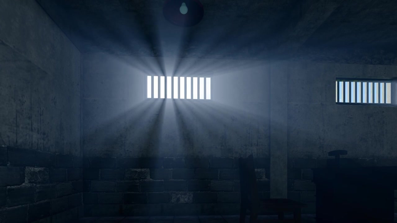 阴森黑暗的监狱窗户和高墙视频视频素材