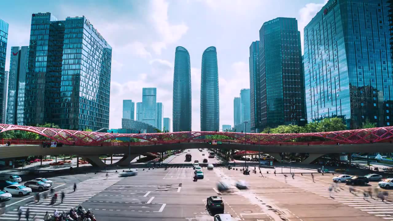 成都高新区天府大道金融城双子塔视频素材