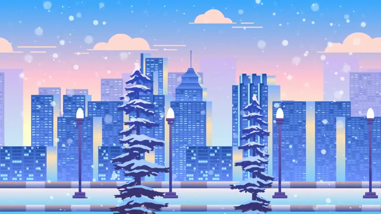 循环动态冬天的城市背景视频视频素材