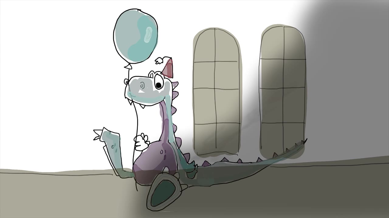 4k手绘动画-可爱的卡通龙戴着派对帽，拿着气球视频下载