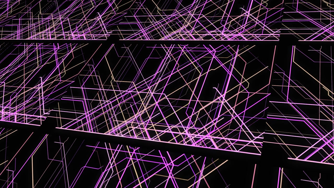 在黑色背景上出现粉红色和紫色的激光束。动画。直视频素材
