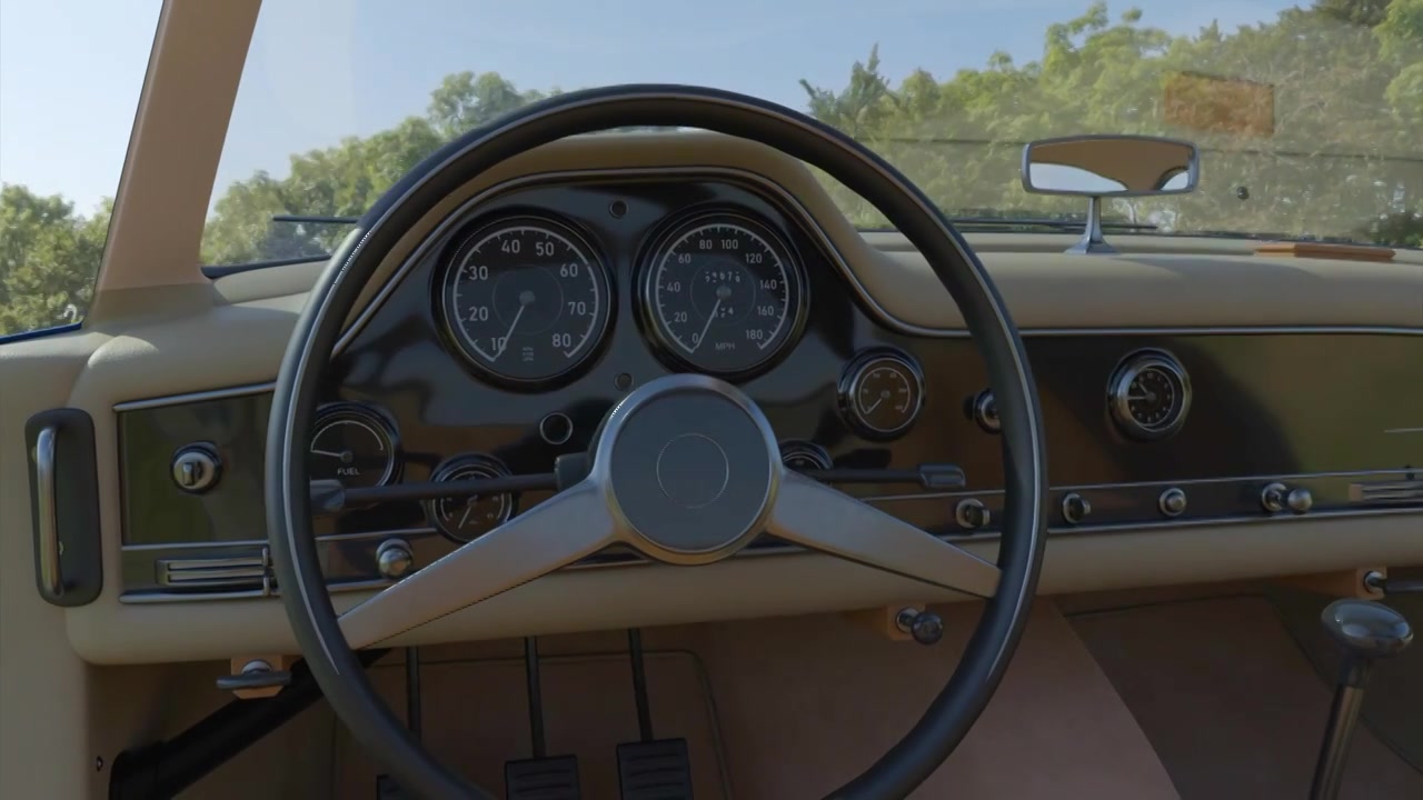 现实的内部复古美丽的汽车:车轮，仪表盘。设计。摘要视频下载
