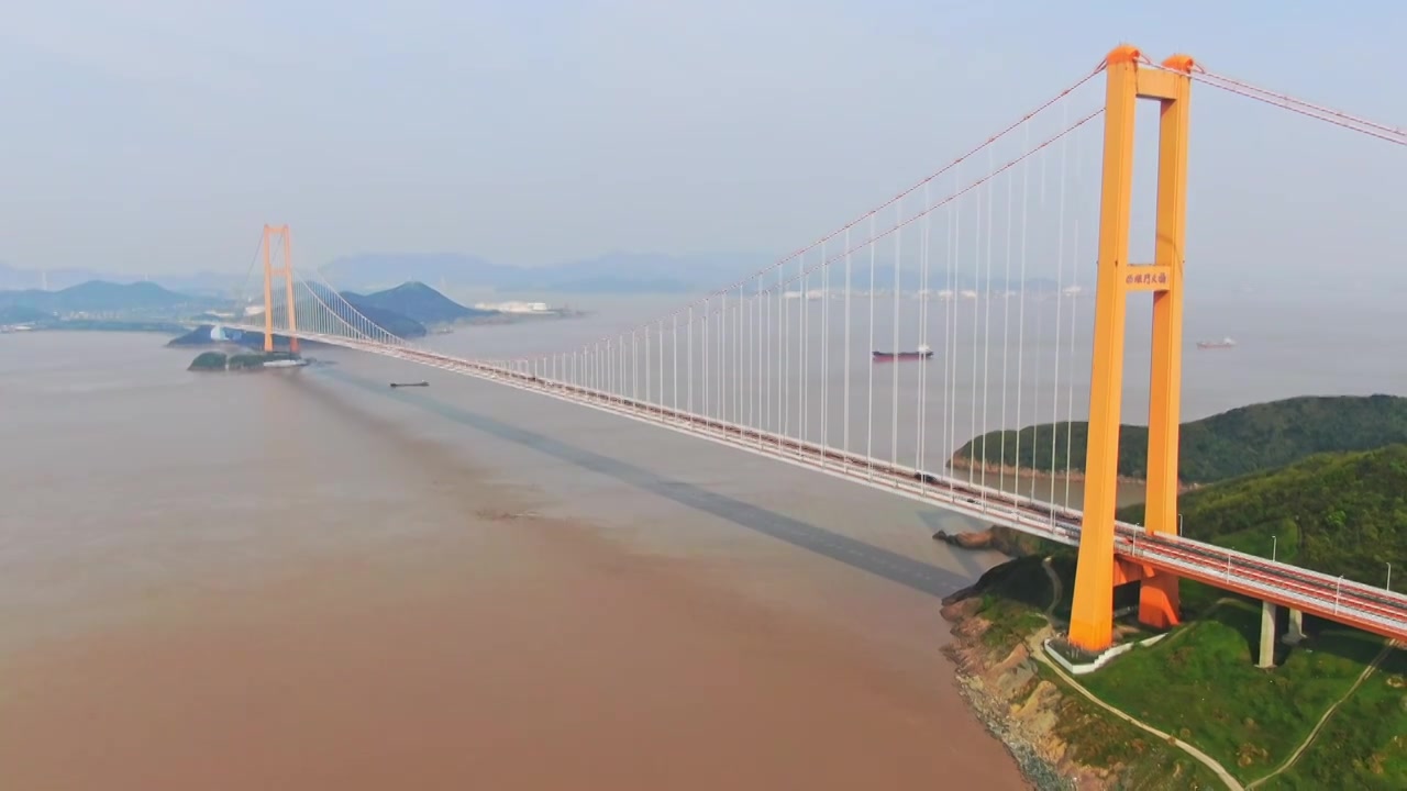 无人机航拍浙江宁波跨海大桥西堠门大桥视频下载