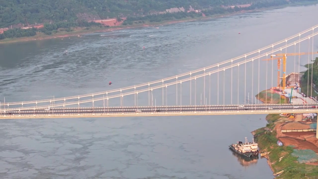 航拍重庆江津几江长江大桥黄昏风光视频下载