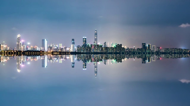 深圳城市天際線黃昏轉夜景燈光秀視頻素材