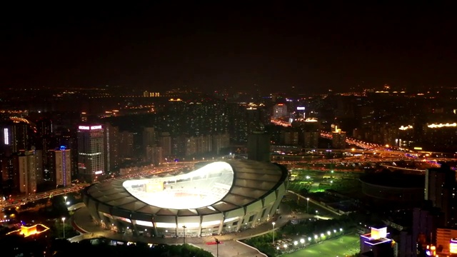 航拍上海体育场夜景4k视频视频下载