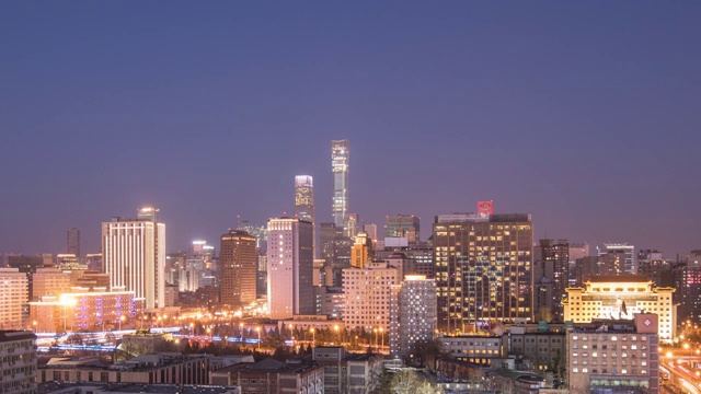 北京城市天際線夜景廣角固定機位延時攝影視頻素材