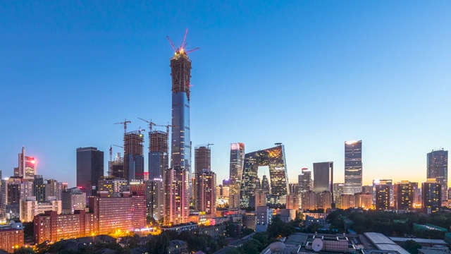 北京國貿城市風光日落廣角固定機位延時攝影視頻素材