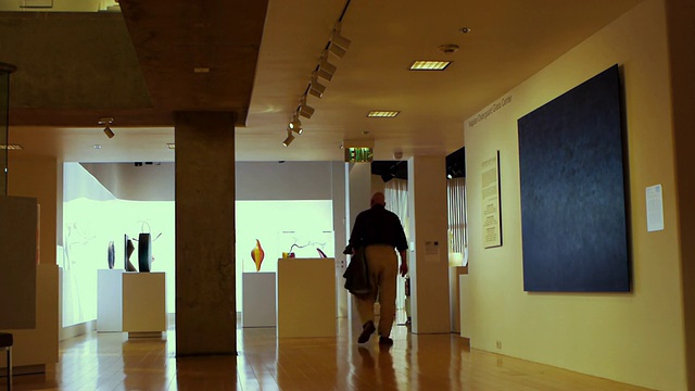 WS参观者从现代绘画画廊走进当代玻璃艺术画廊/棕榈泉，美国加州视频下载