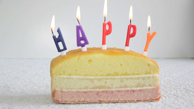 生日蛋糕上点燃快乐的蜡烛视频下载
