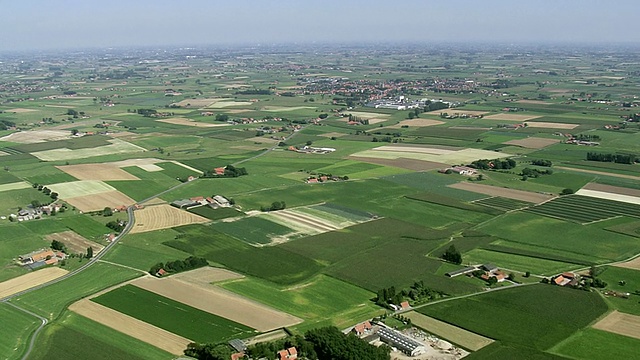 开放农场景观的WS空中PAN视图/法兰德斯，比利时视频素材