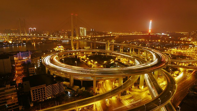 南浦大桥，黄浦江，黑夜到白天，黎明，交通，城市灯光，中国上海视频下载