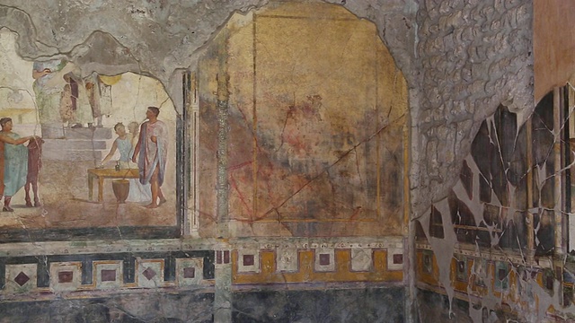 庞贝，罗马房屋中庭的壁画视频素材
