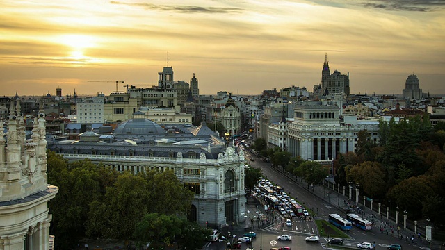 马德里Cibeles广场上的日落时光。视频素材