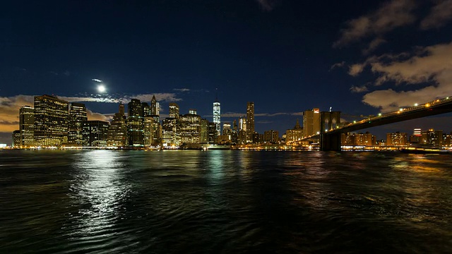 美国纽约东河，布鲁克林高地附近的曼哈顿摩天大楼视频素材
