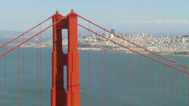 从旧金山到金门大桥的城市景观鸟瞰图，加州，美国视频素材