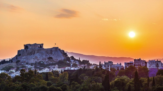 雅典卫城的黄昏，希腊视频下载