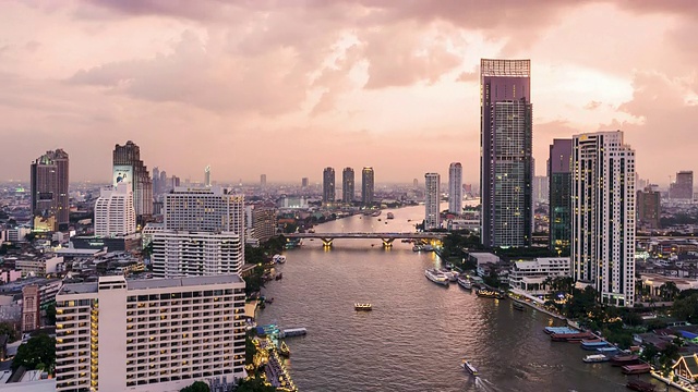 时间流逝日落到夜晚时间曼谷城市景观河视频素材