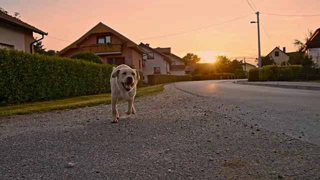 小狗在村子里奔跑視頻素材
