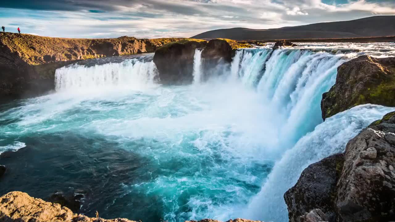 慢镜头Godafoss瀑布-冰岛视频下载