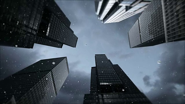 雨点落在摩天大楼上，4K帧视频素材