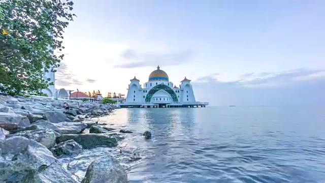 马六甲漂浮清真寺的夜晚视频下载
