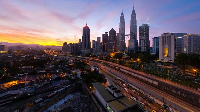美丽而壮观的吉隆坡日出。向上平移摄像机运动视频素材