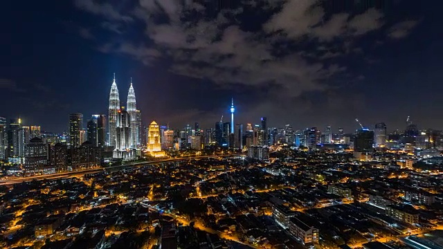 马来西亚吉隆坡美丽的夜景。放大摄像机运动视频素材