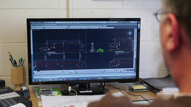 机架焦点从建筑绘图员到计算机屏幕显示CAD效果图视频素材