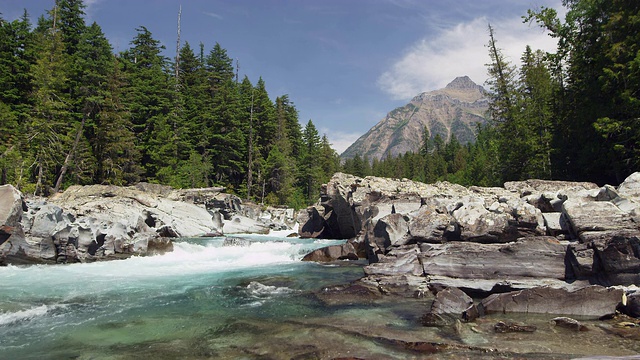 冰川国家公园的白水、河流和山脉慢镜头视频素材