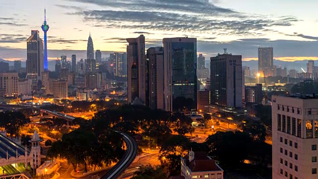 吉隆坡城市天际线的日出。倾斜。视频素材